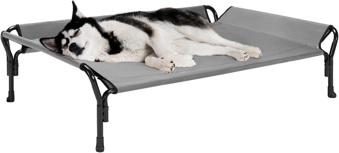 Veehoo Cooling Elevated Dog Bed, Raised Pet Cot with Guardrail & Slope Headrest, Durable Breathable Teslin Mesh, Non-Slip Feet, Washable Dog Couch Bed for Indoor & Outdoor, Large 47" x 32", Gray (Grey)