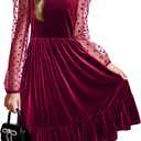 Arshiner Girls Dresses Contrast Mesh Velvet Long Sleeve A-Line Vintage Party Dress with Pockets (10-11 Years, Wine Red)