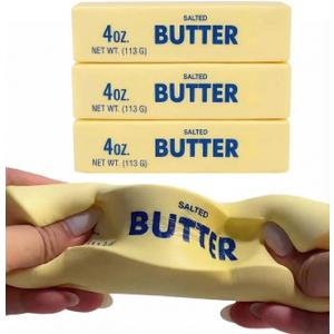 Butter Squishy Toy, Slow Rising Stress Relief Fidget, Soft PU Butter Stick Squeeze Toy, Realistic Food Squishy for Desk, Sensory Play, Relaxing Breaks, Party Favor, Gift Idea (3 PC)