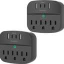 2 Pack Multi Plug Outlet Splitter with USB, Surge Protector Outlet Extender with 3 Wall Outlets 4 USB Wall Charger(2 USB C), 490 Joules, ETL Listed, Small Outlet Adapter Plug Extender for Travel,Black