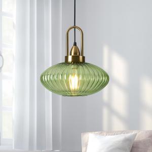 12 Inch Green Pendant Lights Vintage Chandelier Pendant Lighting Modern Mid Century Hanging Lights Adjustable Kitchen Island Light for Dining Room Bedroom Hallway