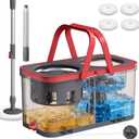 SONGMICS Spin Mop and Bucket Set, 4 Washable Microfiber Mop Heads, Wheels