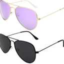 livho Sunglasses for Men Women Aviator Polarized Metal Mirror UV 400 Lens Protection (Gold Lilac & Black)