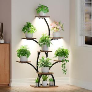 CODACE Plant Stand Indoor with Grow Lights, 6 Tiered Plant Shelf Indoor, 50" Corner Plant Stands for Indoor Plants, Lighted Tree-Shaped Plant Holder, Tall Flower Display Rack for Living Room