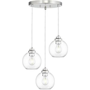 Globe Cluster Pendant Light, 3-Light Hanging Light Fixture with Brushed Nickel Finish, Clear Glass Kitchen Island Lighting for Dining Room Living Room Laundry Entrance Foyer, ZCPL101BN-3C (6.7 inch)
