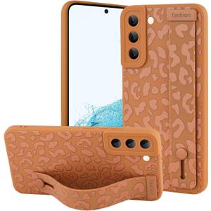 OOK Compatible with Samsung Galaxy S22 Plus Case with Wrist Strap, Leopard Silicone Shockproof Protective Slim Anti-Scratch Cheetah Cover for Women Girls, Brown