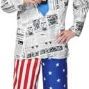 EraSpooky Mens Fake News Anchor Costume, News Reporter Journalist Outfits, Adult Patriotic Suit with Hat, Tie and Press Pass (XL)