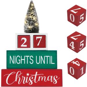 Christmas Countdown Blocks LED Lighted Christmas Tree Advent Calendar with Timer 99 Days Until Christmas Countdown Calendar Wooden Farmhouse Rustic Sign Xmas Party Holiday Decorations for Home
