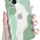 Yeddabox for iPhone 15 Case Cute Art Design Aesthetic Pattern Wavy Clear Phone Case Soft TPU Slim Shockproof Phone Cover for Women Girls, Green