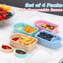 Juome 4 Pack Silicone Snack Containers with Lids, Large Reusable Snack Containers with Salad Dressing Container, Leak-Proof Snackle Box Food Storage Container for School, Office, Travel, Picnic