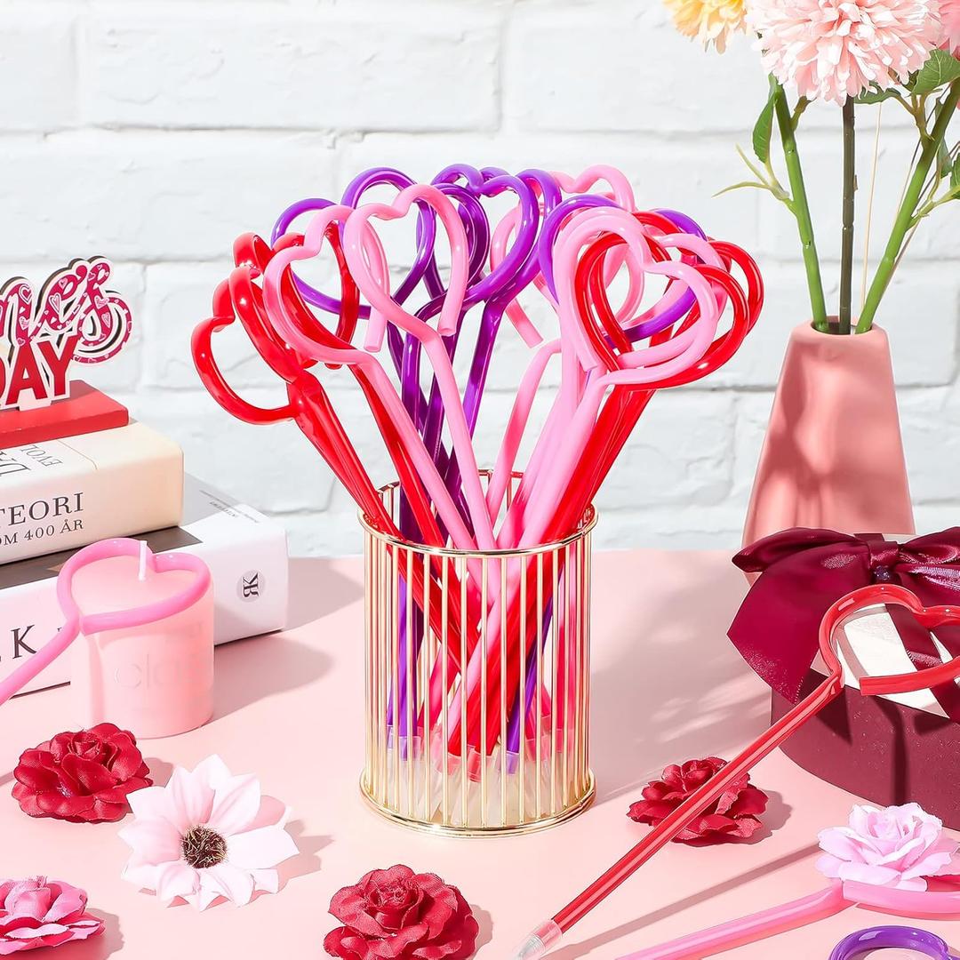 Zonon Valentines Day Heart Pens Valentine Party Favor Roller Ball Pens Black Gel Ink, Ballpoint for Office Supplies