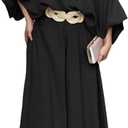 CHICME Women Summer 2 Piece Outfits Off Shoulder Top Flowy Wide Leg Pants Set Vacation Travel Airport Outfits (X-Large, Black)