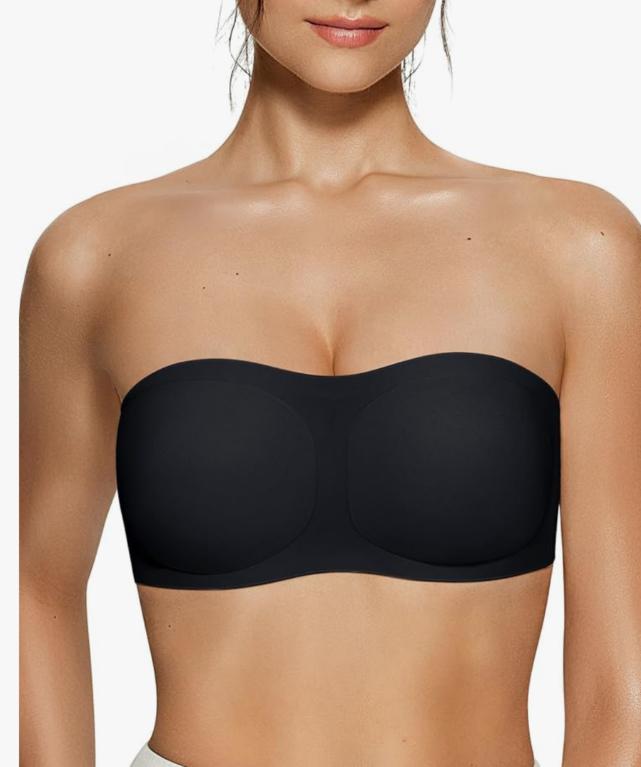 Vertvie Women's Wireless Strapless Bra Seamless Padded Bandeau Bra Non-Slip Silicone Tube Top Push Up Convertible Bralette ,Size L