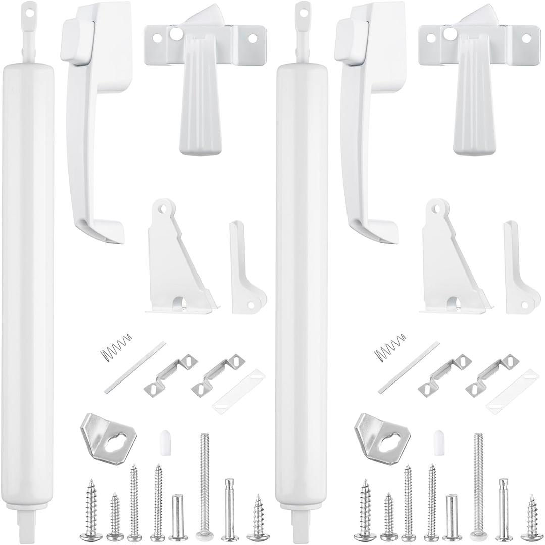 Gisafai 2 Sets Storm Door Closer Door Closure Heavy Duty Screen Doors Closer Pneumatic Screen Doors Replacement Parts with Handles, Hold and Close Smooth (White), approx. 1.3 x 10.8 inches