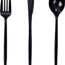 PULOTE 150PCS Black Plastic Silverware Set Disposable - Heavy Duty Black Plastic Cutlery - Black Plastic Utensils Set Include 50 Forks,50 Spoons,50 Knives for Party&Graduation