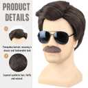 Short Brown Men Wig with Msutache and Sunglasses for 70s 80s Costume Cosplay Halloween Party