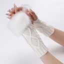 Sumleno Arm Warmers Fingerless Winter Gloves Faux Fur Cable Knit Warm Gloves Wrist Warmers with Thumb Hole