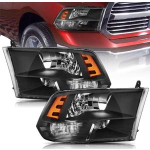 Headlight Assembly Compatible with 2009 2010 2011 2012 2013 2014 2015 2016 2017 2018 Ram 1500,2019 Ram 1500 Classic,2010-2018 Ram 2500 3500 Headlights Headlamp Black Housing Driver and Passenge