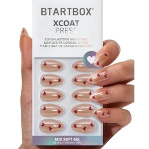 BTArtbox Press On Nails Short - Feel My Love, Lamp-Curable 3D Red Heart Valentines Almond Press On Nails with Glue and Adhesive Tabs for Women in 16 Sizes - 32 Nails All-in-One Kit