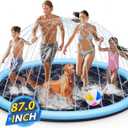 Splash Pad Sprinkler for Kids, 87" Extra Large Non-Slip Baby Play Mat, Dog Pool Toys, Toddler Outdoor Toys for Ages 3-12 Boys Girls, Summer Outdoor, Parent-Kids Games, Backyard, Lawn (87 Inch Light Blue - Dark Blue)