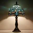 Small Tiffany Lamp Stained Glass Desk Lamp Vintage Tiffany Bedside Table Lamp for Home Living Room Bedroom Nightstand 8X15 Inch (Yellow Fish Scale Style) (Sea Blue Dragonfly)