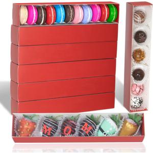 50Pack 12x2x2 Inch Chocolate Covered Strawberry Boxes for 6 Macaron boxes Chocolate Truffle Boxes Cookie boxes Bakery Boxes with Clear Window Washi Tape Boxes