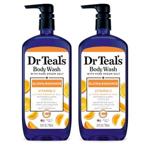 Dr Teal's Body Wash with Pure Epsom Salt, Glow & Radiance with Vitamin C & Citrus Essential Oils, 24oz (Pack of 4)