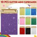 10 Pcs Mini Glitter Clipboards 4 x 6 Inch Small Cute Acrylic Clip Boards Bling Pocket Clipboard with Gold Clip Colorful Notepads Memo Clipboard for Office Supplies Women Girl