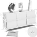 Cutlery Holder with Drain Holes, Silverware Caddy for Party, kitchen counter, 3pcs Bins Set Countertop Utensil Holder for Spoons, Forks and Knives, White