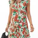 Wenrine Womens Summer Floral Mini Dress Casual Button Down Collared Ruffle Loose Boho Beach Shirt Dresses with Pockets (M)
