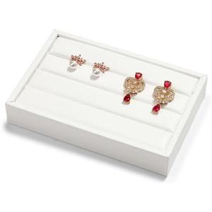 Oirlv 3 Slots PU Leather Small Ring Organizer Earrings Trays Showcase Display Storage Insert Holder for Jewelry Box, Drawer, Dresser(White,M)