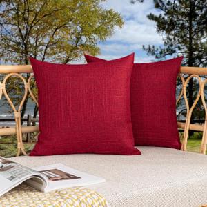 Kevin Textile Pack of 2 Outdoor Waterproof Throw Pillow Covers Decorative Farmhouse Checkered Square Solid Cushion Cases for Patio Garden Porch Sofa Red 18x18 inch