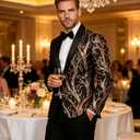 Cloudstyle Mens Stylish Dinner Tux Dress Blazer Gold Sequin Slim Fit Suit Jacket Sport Coat X-Small