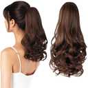 Ponytail Extension, Clip on Ponytails for Women, 14" Claw Clip in Short Curly Wavy Pony Hair Extension for Women - Light Brown