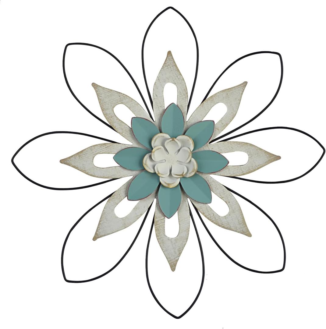20 inch metal flower wall decor art wood composite wall decor art, metal 3D wall art, farmhouse decoration, bathroom living room, home office, garden, kitchen, multi flower hanging decoration, 20"L x 1.5"W