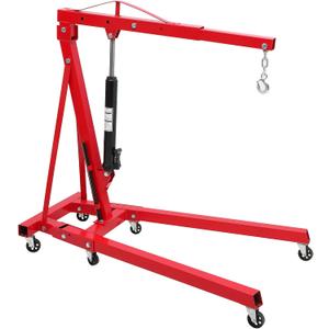 Towallmark Engine Hoist, 2 Ton Folding Engine Crane with 6 Carters, 4400 Lbs Heavy Duty Hydraulic Shop Engine Crane with Telescopic Boom, Cherry Picker Engine Hoist for Garage, Workshop, Red
