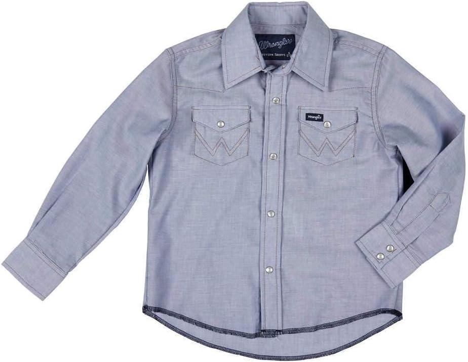 Wrangler Boy's Long Sleeve White Snap Shirt (Medium, Blue Chambray)