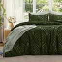 BEDELITE Queen Comforter Set - Tufted Boho Bedding Set, Olive Green Boho Comforter, Soft Lightweight Comforter Queen, 3 Pieces Farmhouse Jacquard Bed Set for All Seasons
