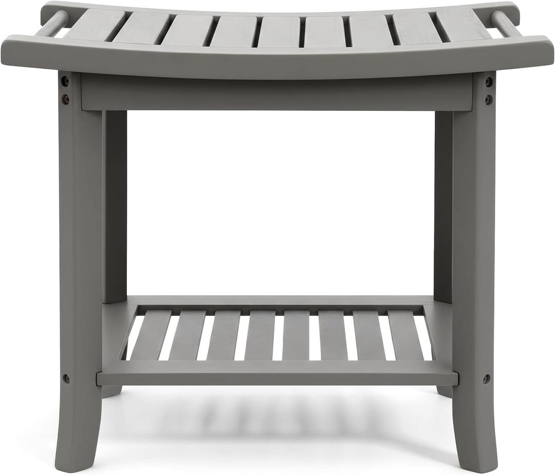 Teak shower bench with Storage Shelf, Shower Stool for Inside Shower, Waterproof Shower Bench Seat, Shower Chair for Inside Shower, Wood Bench, Bathroom Bench (Natural Wood) (Gray Wood)
