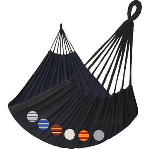 Double Hammock 2 Person Extra Large 330X150cm Load Capacity 600Pound Canvas Cotton Hammock for Patio Porch Garden Backyard Lounging Outdoor and Indoor XXL(Black)