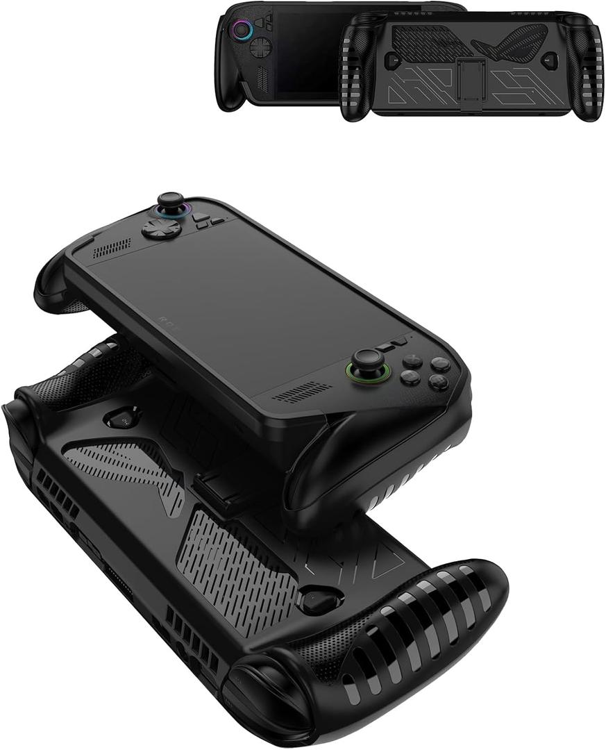 for ROG Xbox Ally X/Ally (2025) 7" TPU Grip Case  Shockproof Non-Slip Full Protective Cover with Kickstand, Anti-Scratch Drop Protection Gaming Console Case (Black
