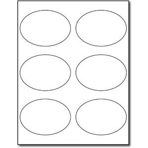 Large Oval Glossy Labels - 3 7/8" x 2 3/4" - White Adhesive Stickers Printable with Inkjet/Laser Printers - 10 Sheets / 60 Labels
