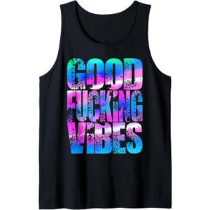 Good Fucking Vibes, Epic Rave EDM Party Festival Dubstep Tank Top (Small, Black)