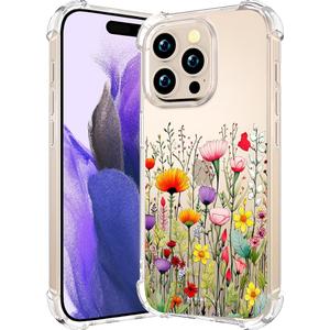 Compatible with iPhone 16 Pro Case Clear Cute for Women - Rugged Phone Cases Funda Protector Cover Skin (Yellow Florals Field Spring)