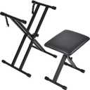 Keyboard Stand & Bench Set, Upgrade Heavy Duty Double-X Keyboard Stand, Adjustable & Portable Digital Piano Stand with Locking Straps