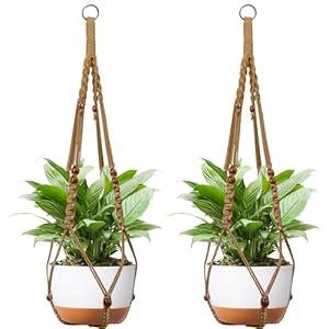 2 Pack Macrame Plant Hanger, Fits 4-13 Inch Pots, Boho Hanging Plant Holder for Indoor Outdoor, 35 Inch, White