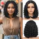 Knotless Boho Braids Wig for Black Women Heat Soft Synthetic Short Bob Box Braided Wig Half Curly Half Braided Wig African Crochet Braids Wigs (12 inches, New Middle Black)