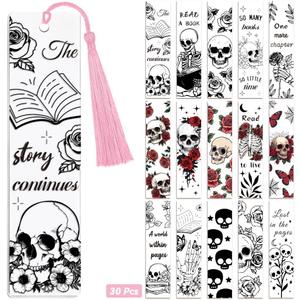 Peacoblue 30pcs UV DTF Bookmarks Transfer Stickers Wraps Skull and Flower for Women Men Reading, Waterproof Bookmarkers Decal(No Blank Bookmarks) for Acrylic Plastic Metal Blank Bookmark