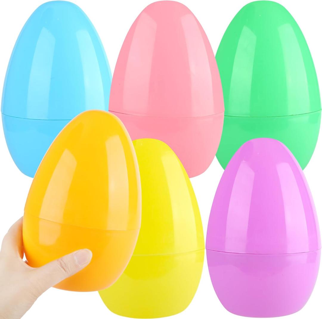 6 Pcs 8 Inches Jumbo Easter Eggs Empty Large Plastic Macarons Easter Eggs Bulk for Easter Party Decoration Gift Baskets or Egg Hunt