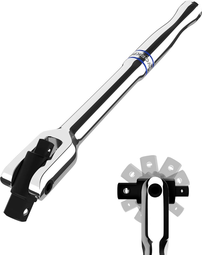 WORKPRO Dual Drive Breaker Bar, 3/8" & 1/4" Drive, Heavy Duty Breaker Bars, 8-inch Length with 360° Rotatable Head, Spring-loaded Detent Ball, Chrome Vanadium Steel Made